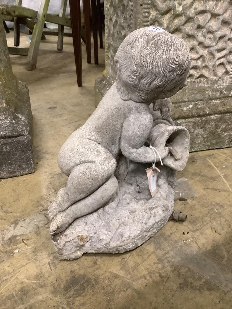 A reconstituted stone cherub fountain, height 40cm